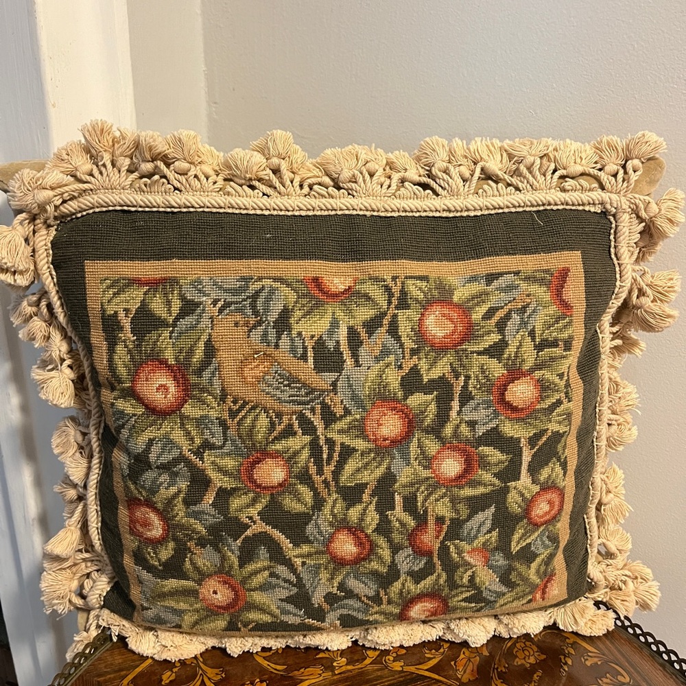Floral Tapestry Pillow with Fringe